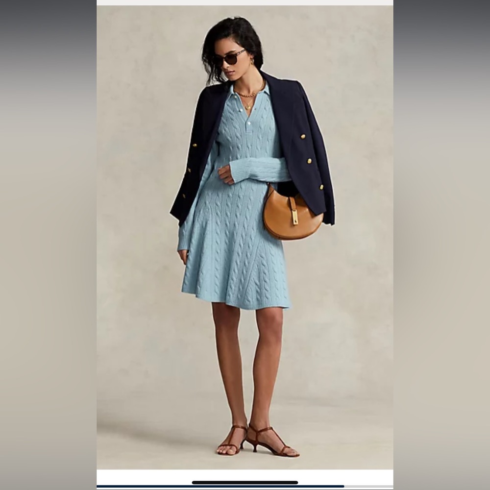 Polo Ralph Lauren Cable-Knit Wool-Cashmere Sweater Dress (powder blue).
